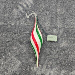 Hand Blown Glass twisted Hanging Ornament Red white green by Garden Gallery